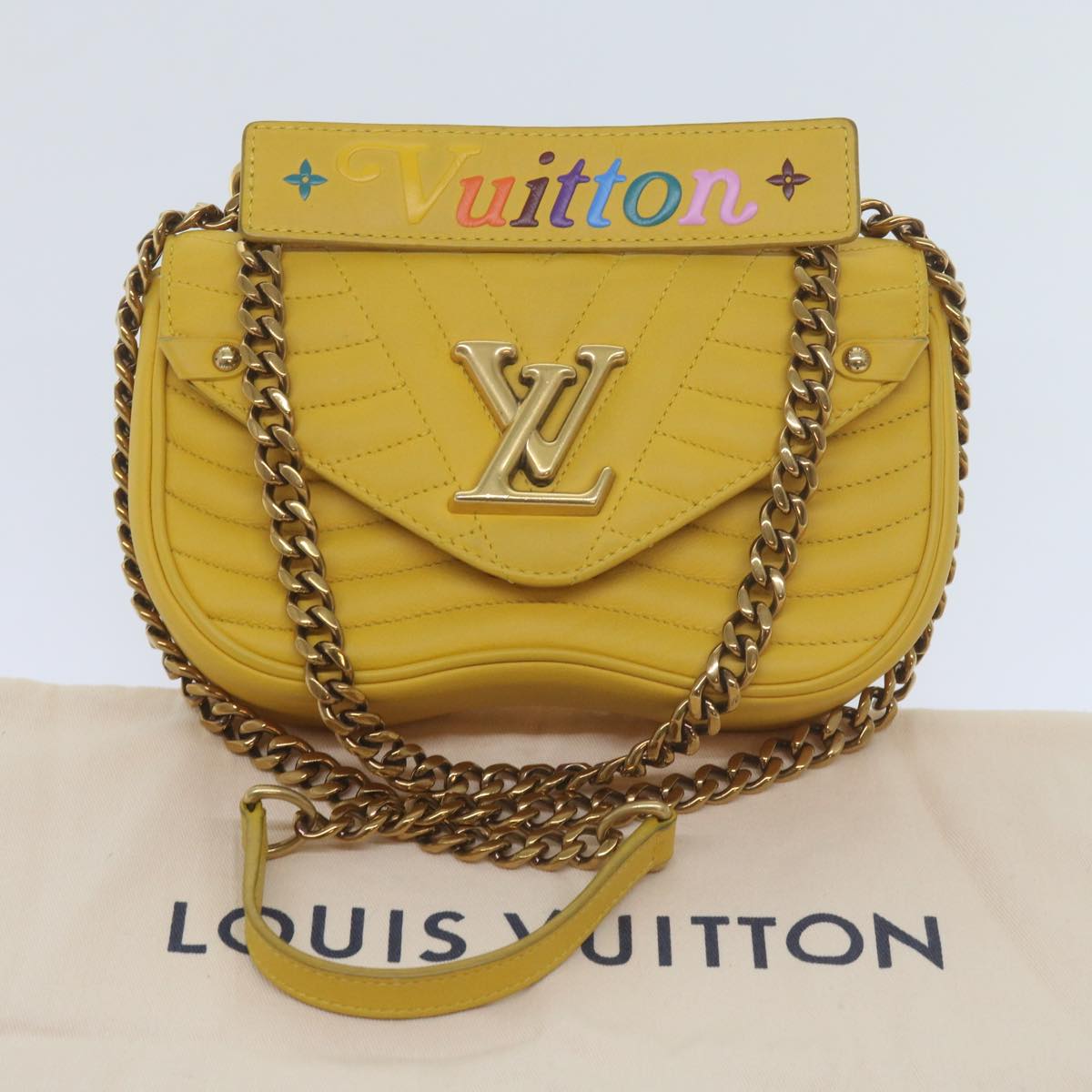 LOUIS VUITTON New Wave Chain Bag PM Shoulder Bag Leather Yellow LV Auth 60852SAV