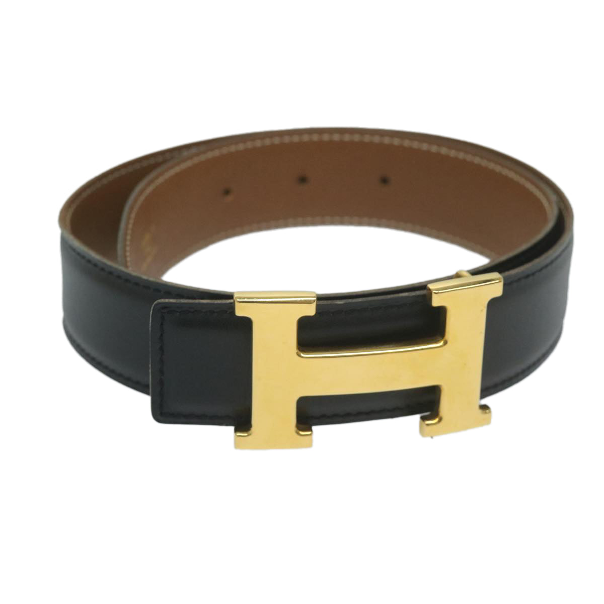 HERMES Constance Belt Leather 22.8""-24.8"" Black Brown Auth 61470