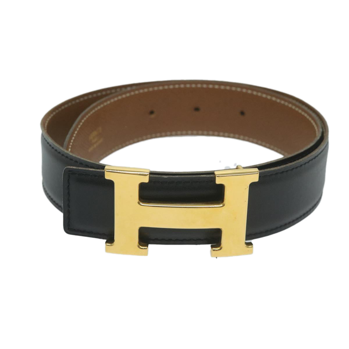 HERMES Constance Belt Leather 22.8""-24.8"" Black Brown Auth 61470
