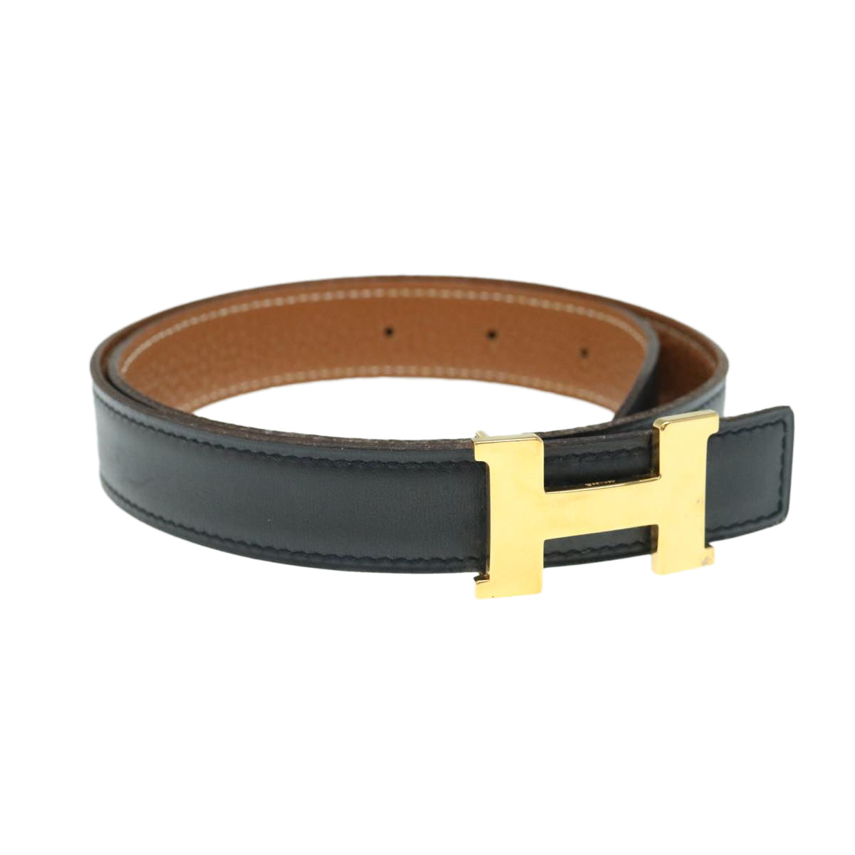HERMES Constance Belt Leather 24.4""-26.4"" Black Brown Auth 61471