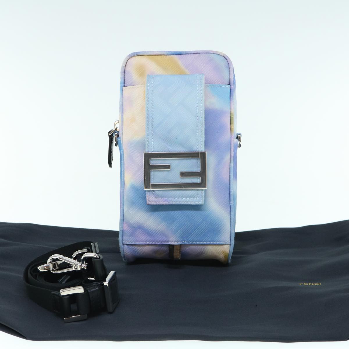 FENDI Zucca Canvas Shoulder Bag Light Blue Auth 62025SAV