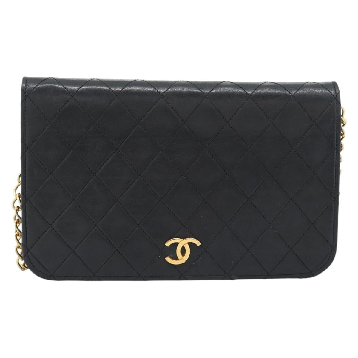 CHANEL Matelasse Chain Shoulder Bag Lamb Skin Black CC Auth 62395