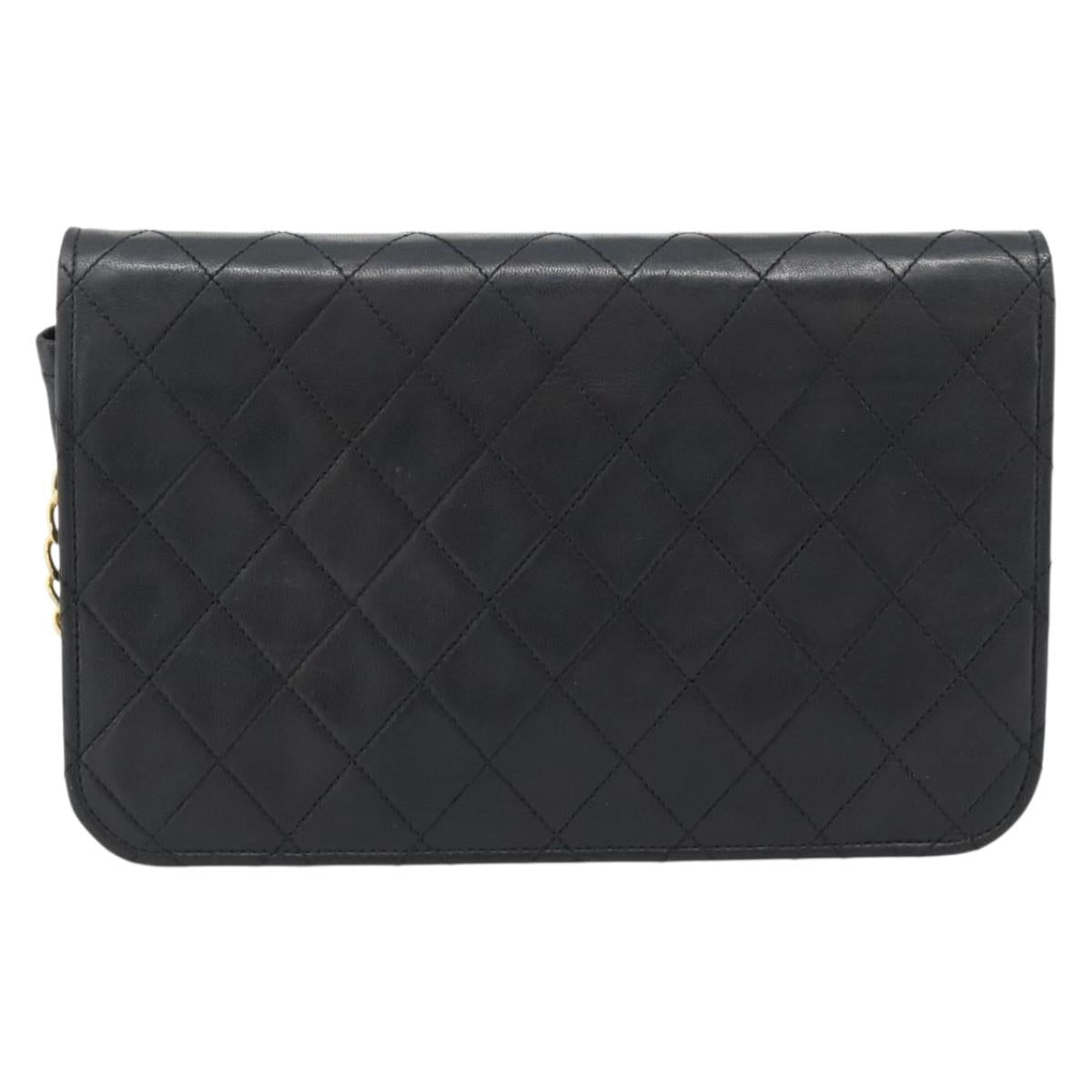 CHANEL Matelasse Chain Shoulder Bag Lamb Skin Black CC Auth 62395