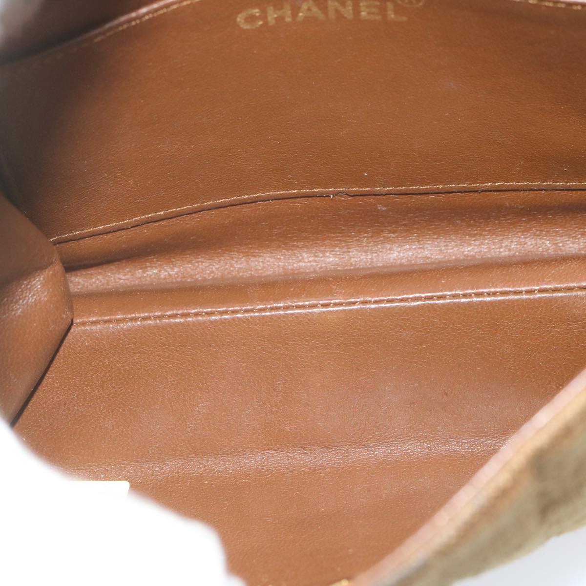 CHANEL Chain Shoulder Bag Canvas Brown CC Auth 62565A
