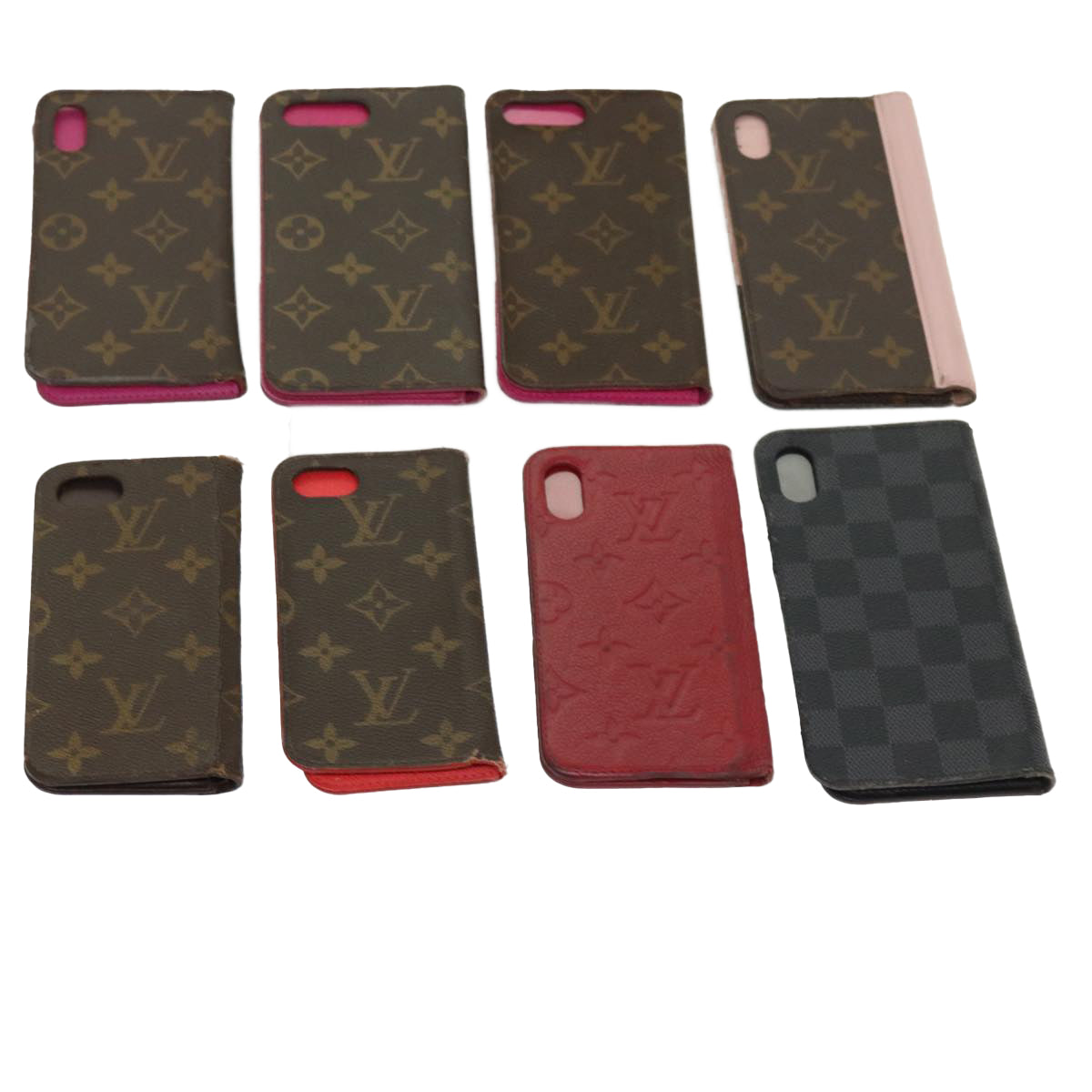 LOUIS VUITTON Monogram Damier Graphite iPhone Case 8 Set Red LV Auth 62862