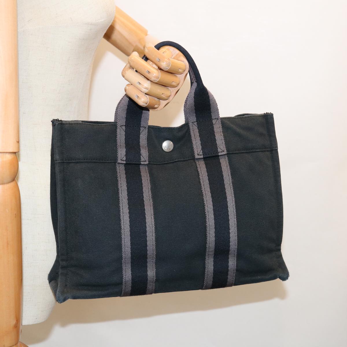 HERMES Fourre Tout PM Hand Bag Canvas Black Auth 63408