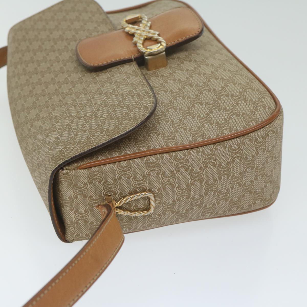 CELINE Macadam Canvas Shoulder Bag Beige Auth 63574