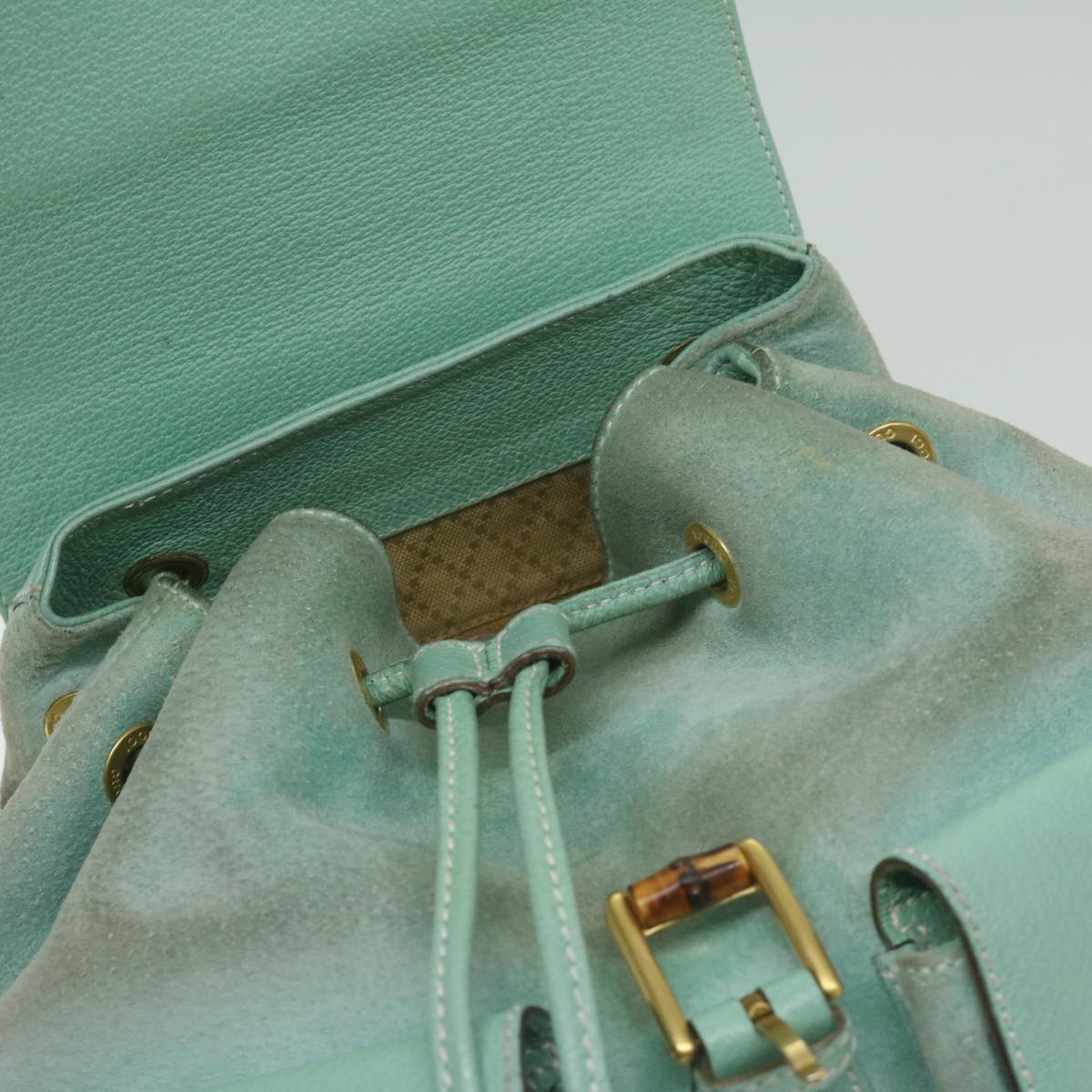 GUCCI Bamboo Backpack Suede Light Blue Auth 63986