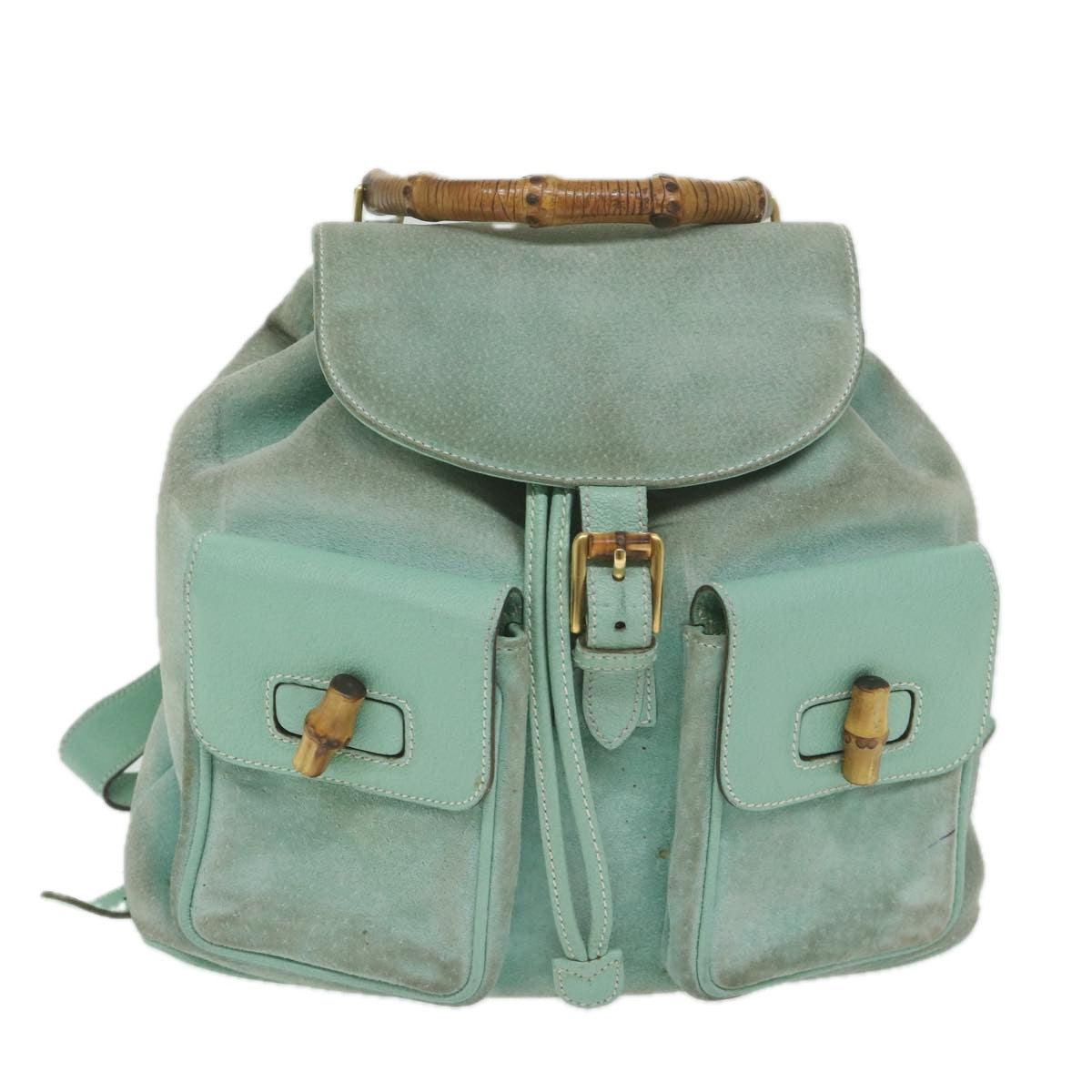 GUCCI Bamboo Backpack Suede Light Blue Auth 63986