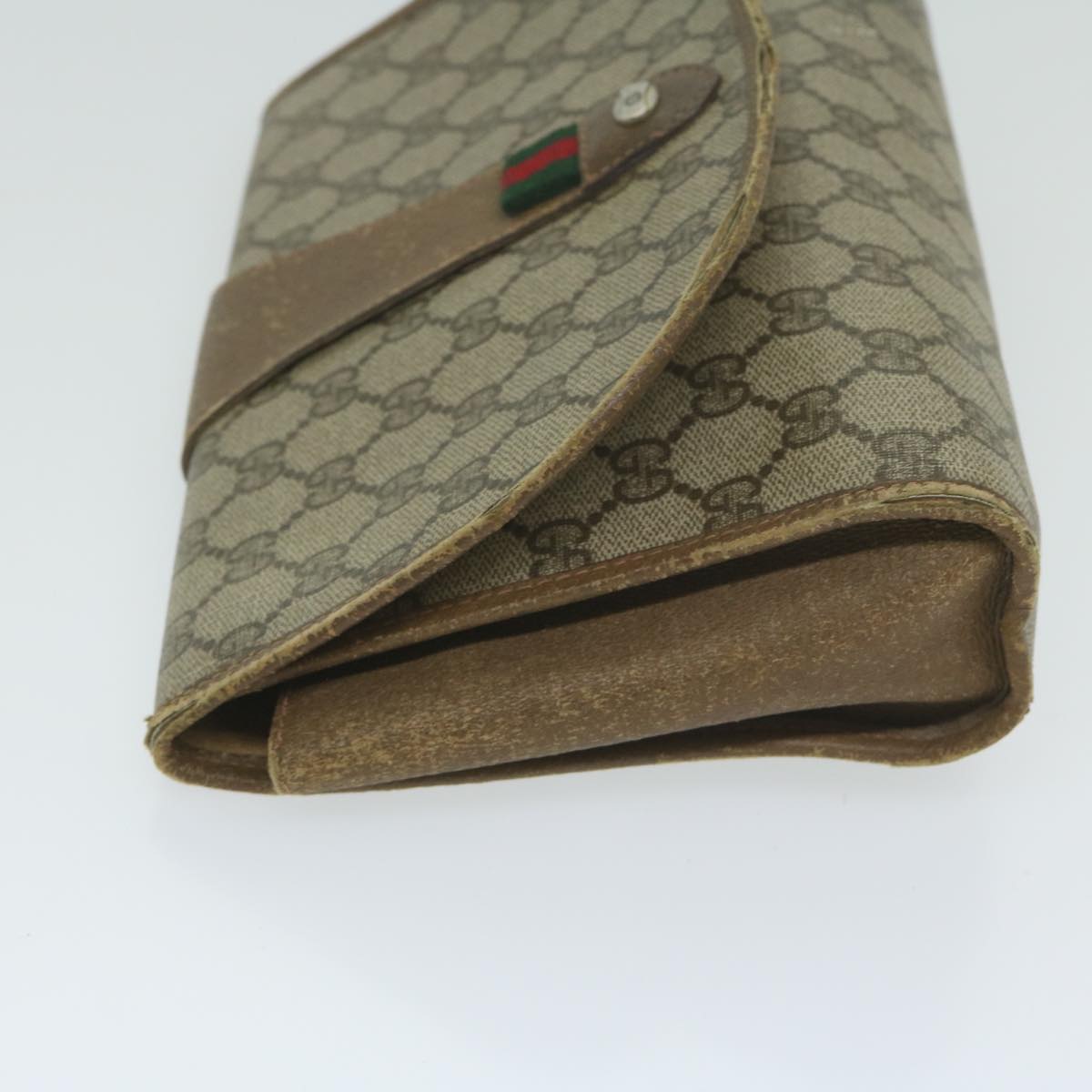 GUCCI GG Canvas Web Sherry Line Clutch Bag PVC Beige Green Red Auth 64005