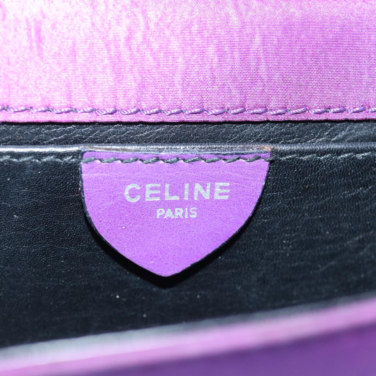 CELINE Chain Pouch Satin Purple Auth 64134