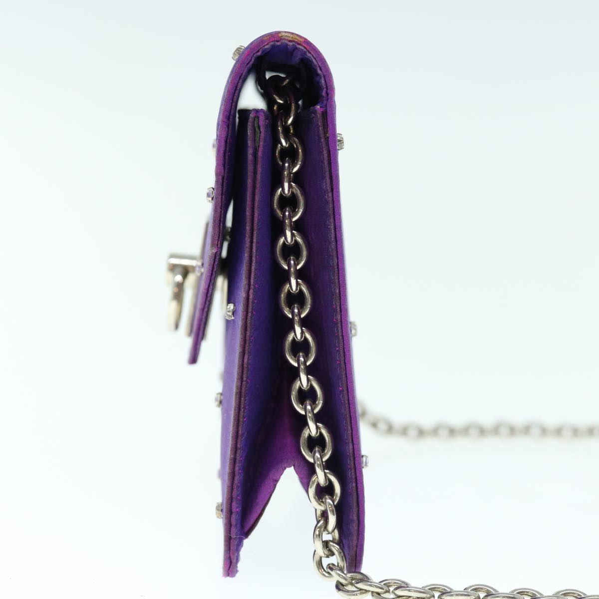 CELINE Chain Pouch Satin Purple Auth 64134