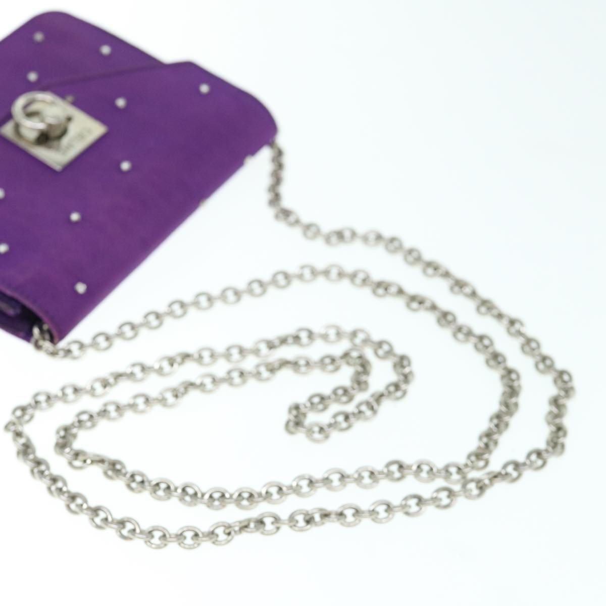 CELINE Chain Pouch Satin Purple Auth 64134