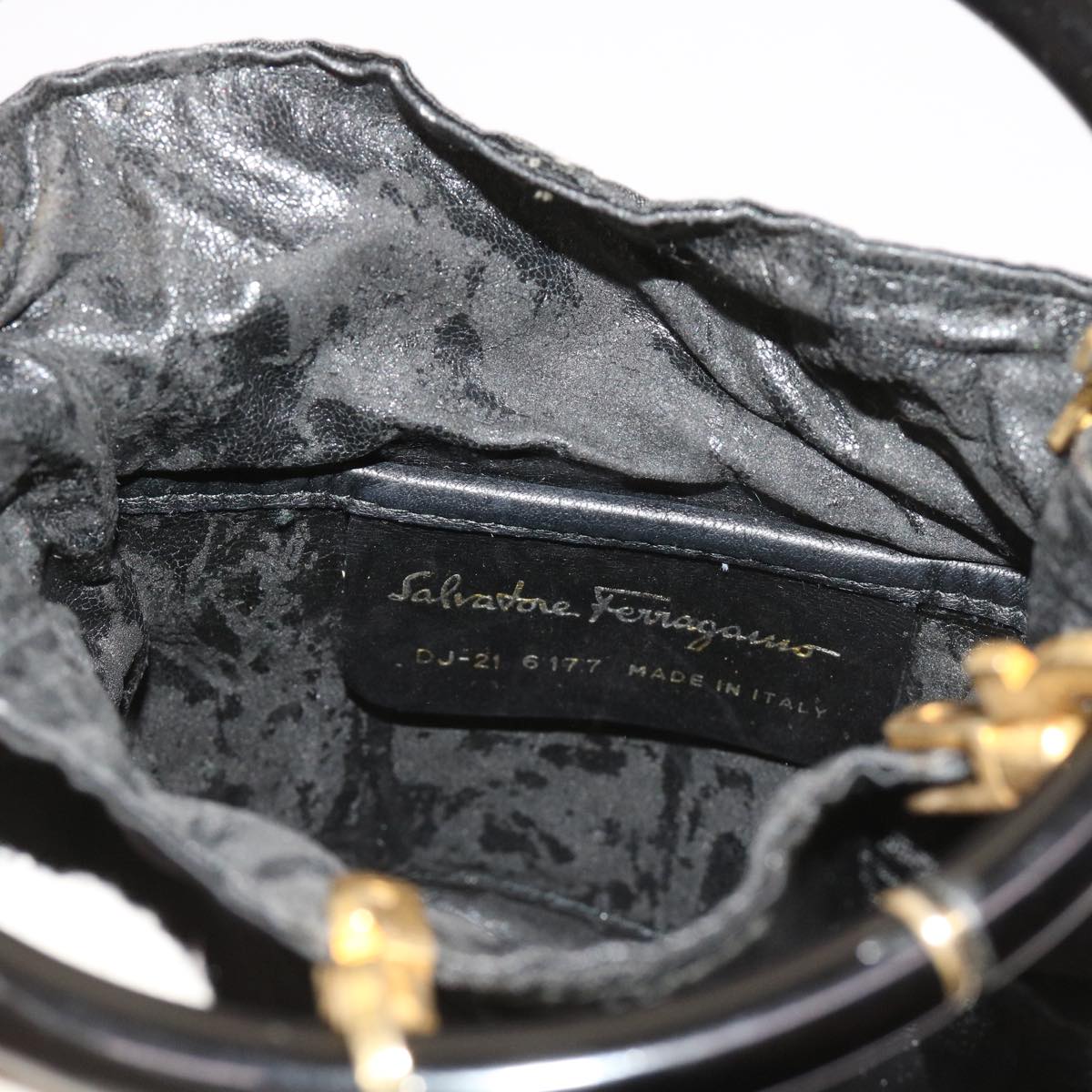 Salvatore Ferragamo Hand Bag Nylon Black Auth 64218