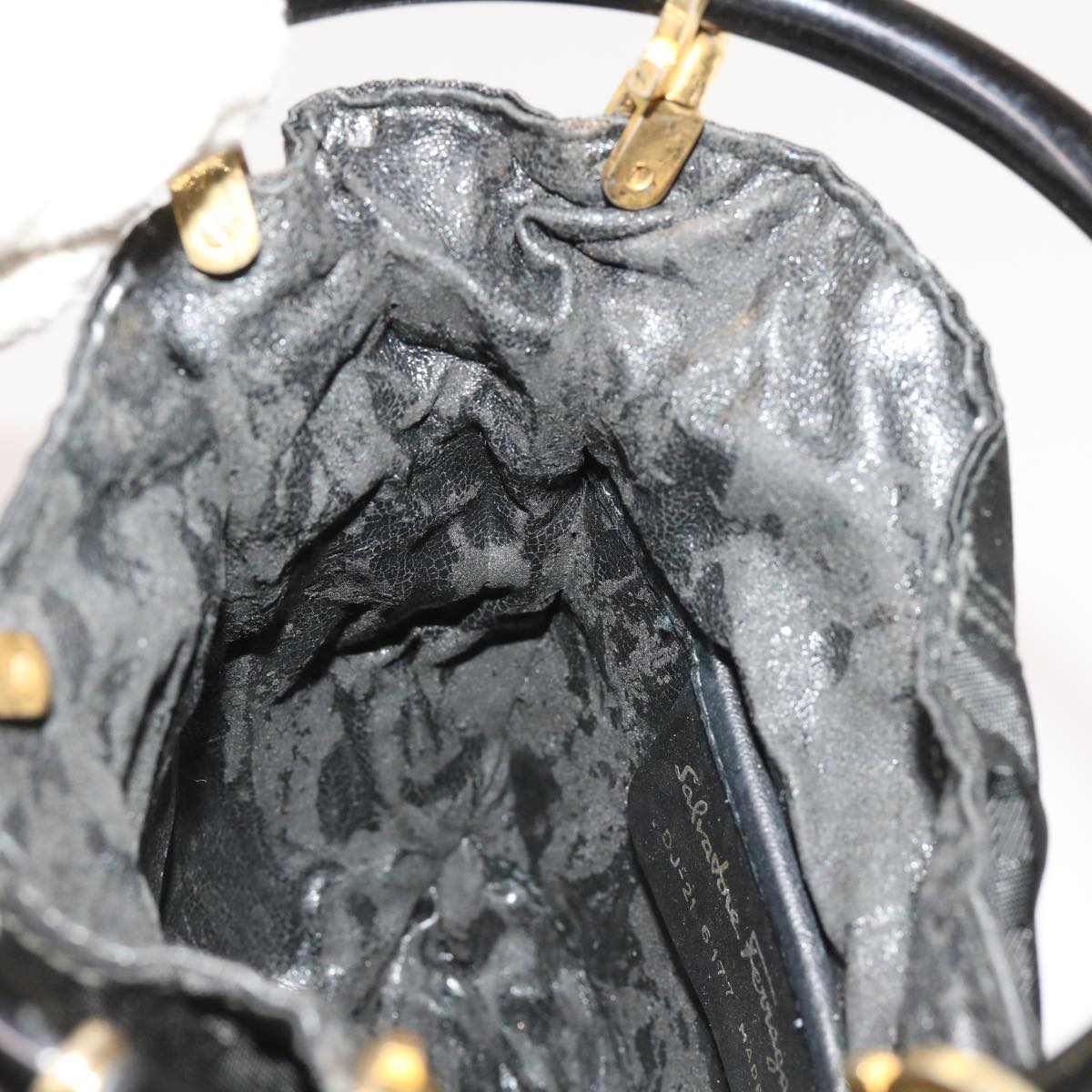 Salvatore Ferragamo Hand Bag Nylon Black Auth 64218