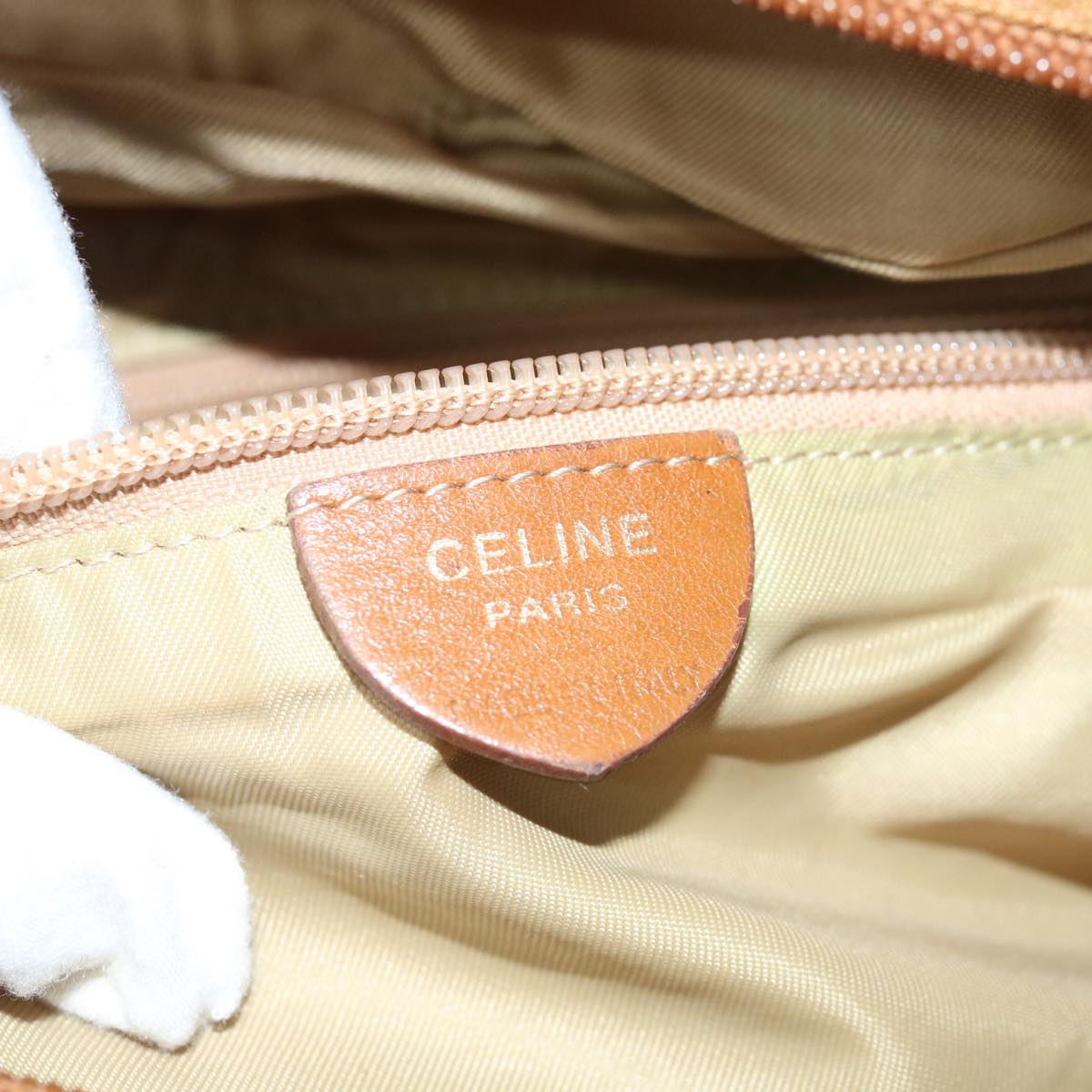 CELINE Hand Bag Nylon Khaki Auth 64274