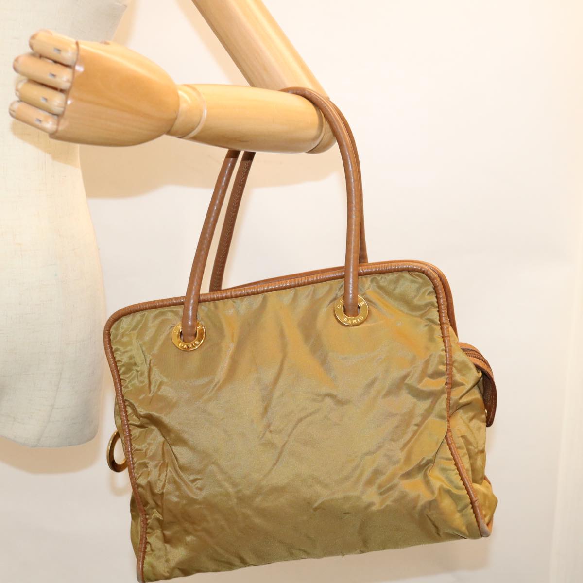 CELINE Hand Bag Nylon Khaki Auth 64274
