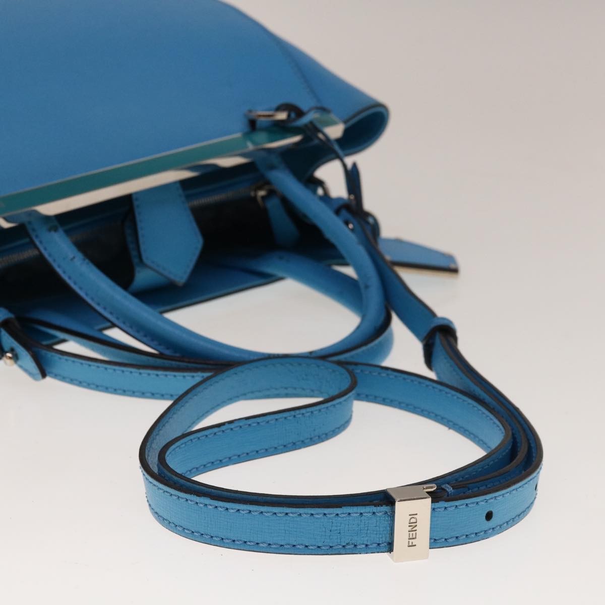 FENDI Petite To Jules Hand Bag Leather 2way Light Blue Auth 64810