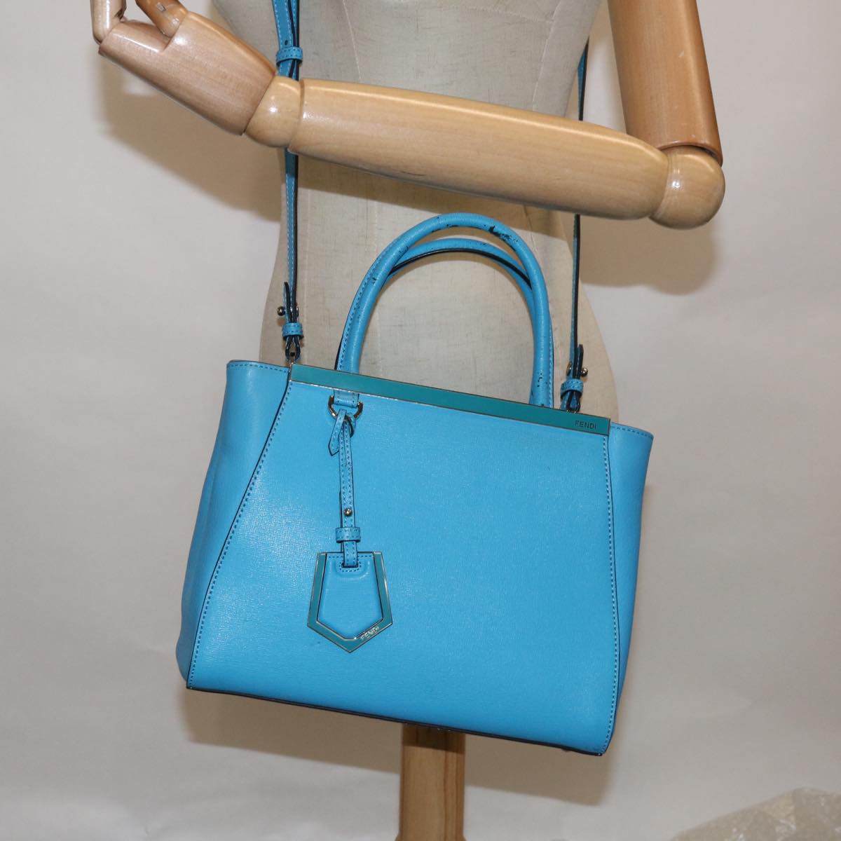 FENDI Petite To Jules Hand Bag Leather 2way Light Blue Auth 64810