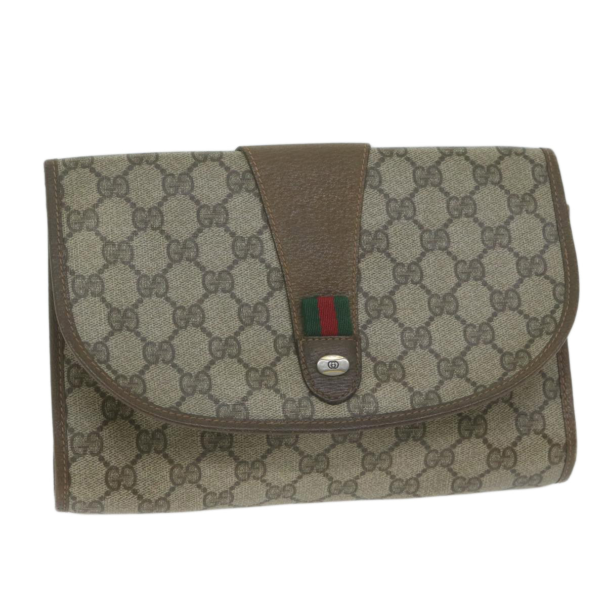 GUCCI GG Supreme Web Sherry Line Clutch Bag Beige Red 89 01 030 Auth 64933