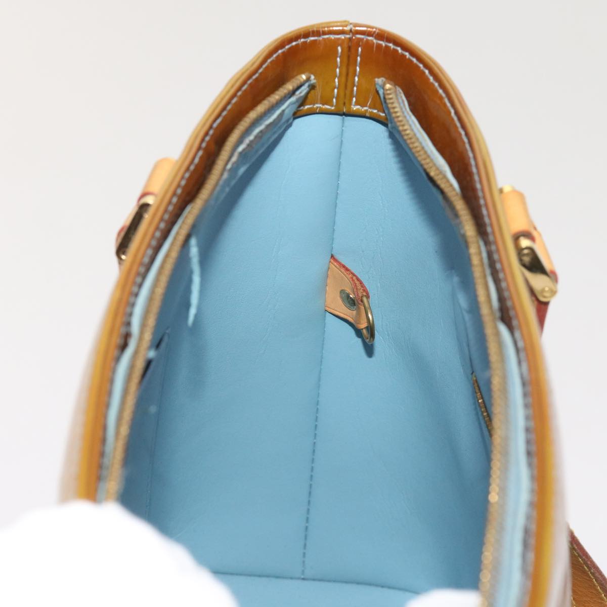 LOUIS VUITTON Monogram Vernis Houston Hand Bag Baby Blue M91005 LV Auth 65064