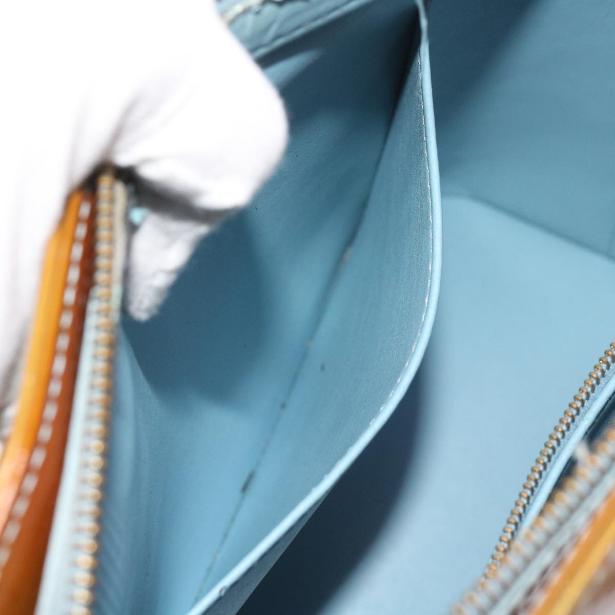 LOUIS VUITTON Monogram Vernis Houston Hand Bag Baby Blue M91005 LV Auth 65064
