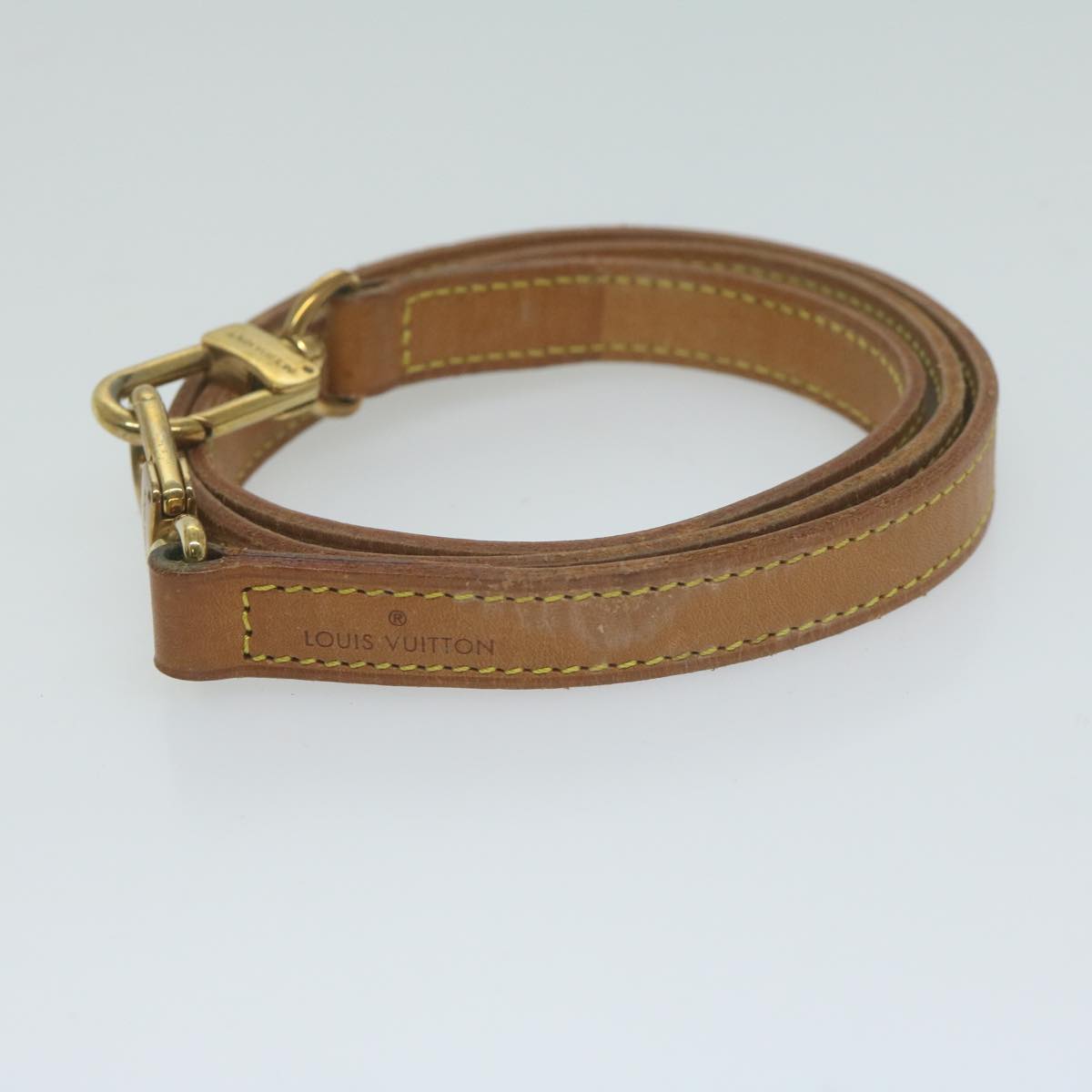 LOUIS VUITTON Shoulder Strap Leather 35.8"" Beige LV Auth 65123
