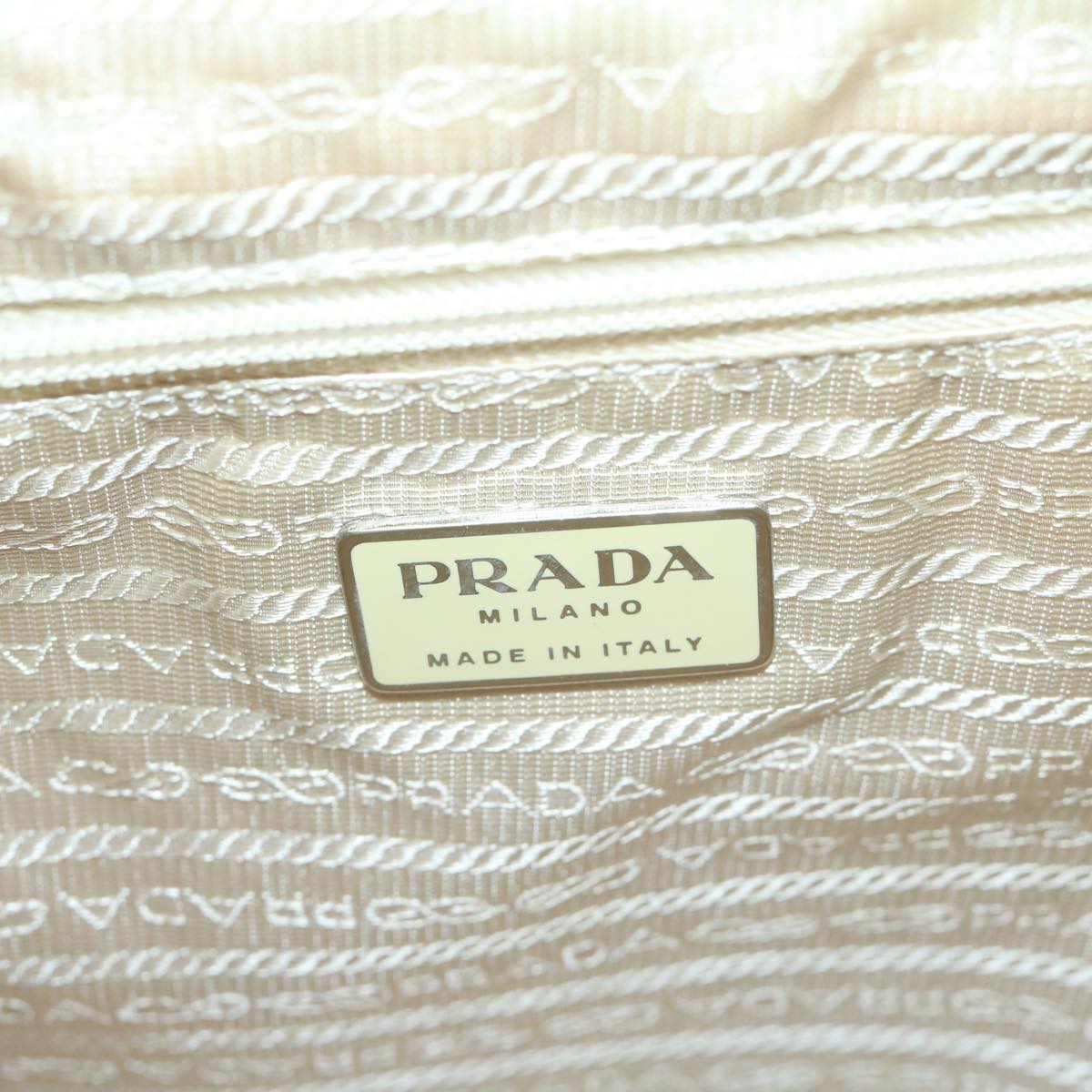 PRADA Tote Bag Nylon Cream Auth 65170