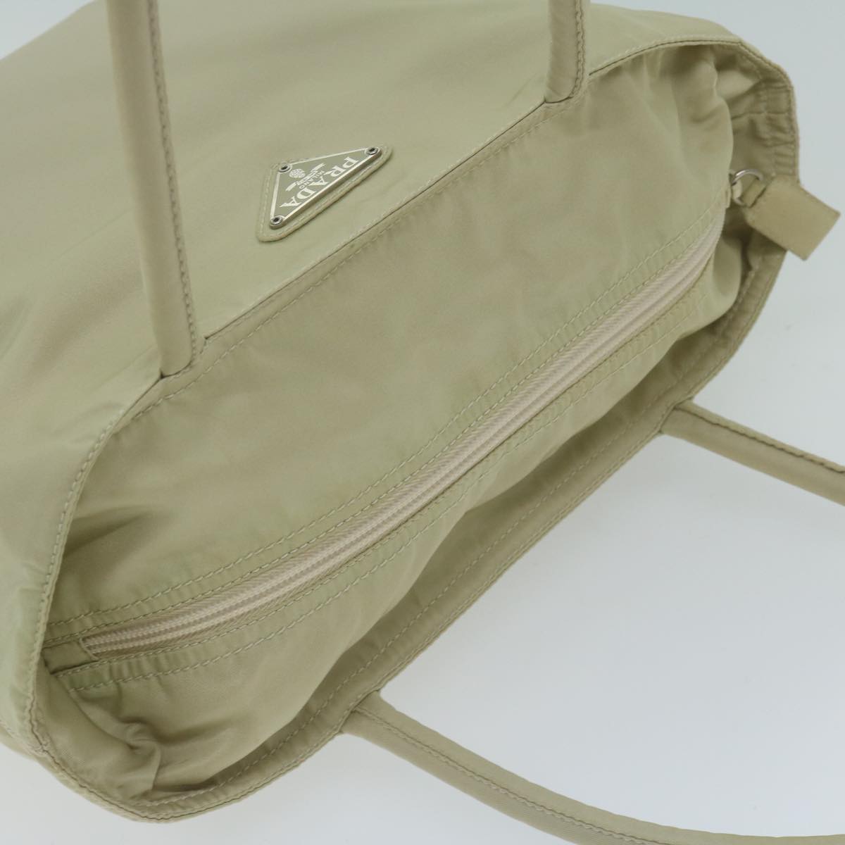 PRADA Tote Bag Nylon Cream Auth 65170