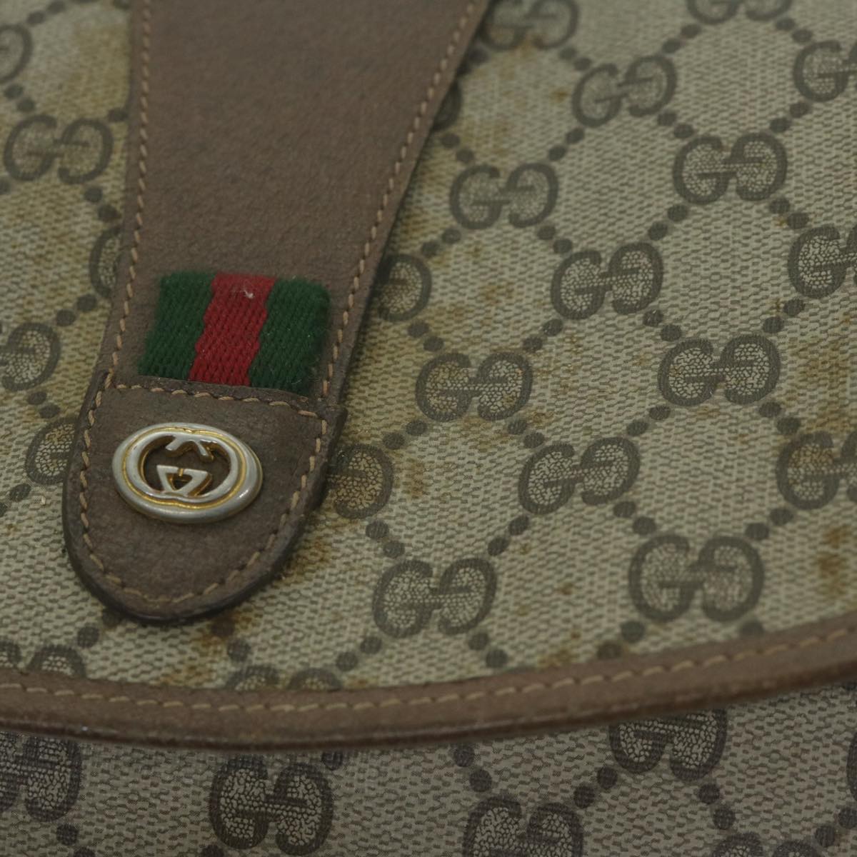 GUCCI GG Supreme Web Sherry Line Clutch Bag PVC Beige 89 01 030 Auth 65174