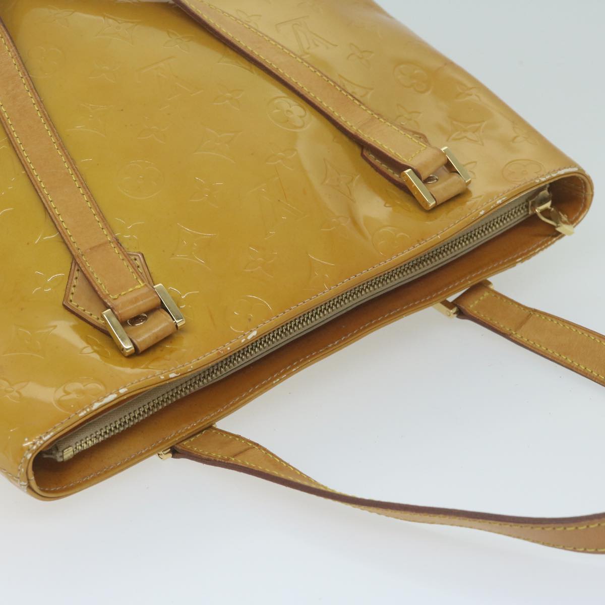 LOUIS VUITTON Monogram Vernis Houston Hand Bag Beige M91004 LV Auth 65193