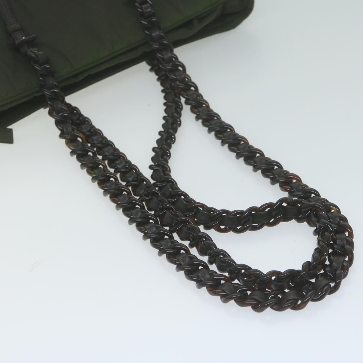 PRADA Chain Tote Bag Nylon Khaki Auth 65437