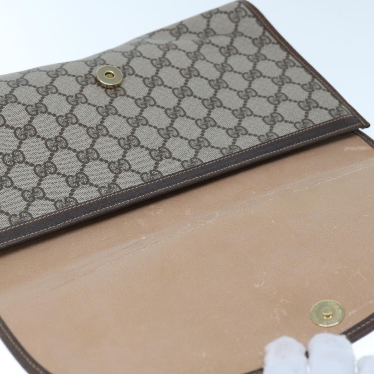 GUCCI GG Supreme Web Sherry Line Clutch Bag PVC Beige Red 156 01 031 Auth 65626