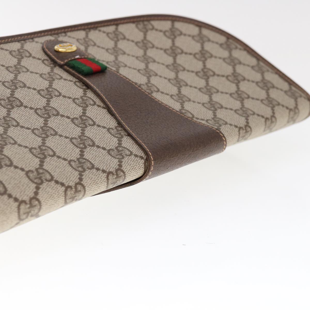 GUCCI GG Supreme Web Sherry Line Clutch Bag PVC Beige Red 156 01 031 Auth 65626