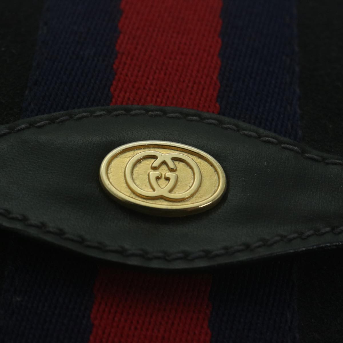 GUCCI Sherry Line Clutch Bag Suede Black Red Navy 37 014 3088 Auth 65806