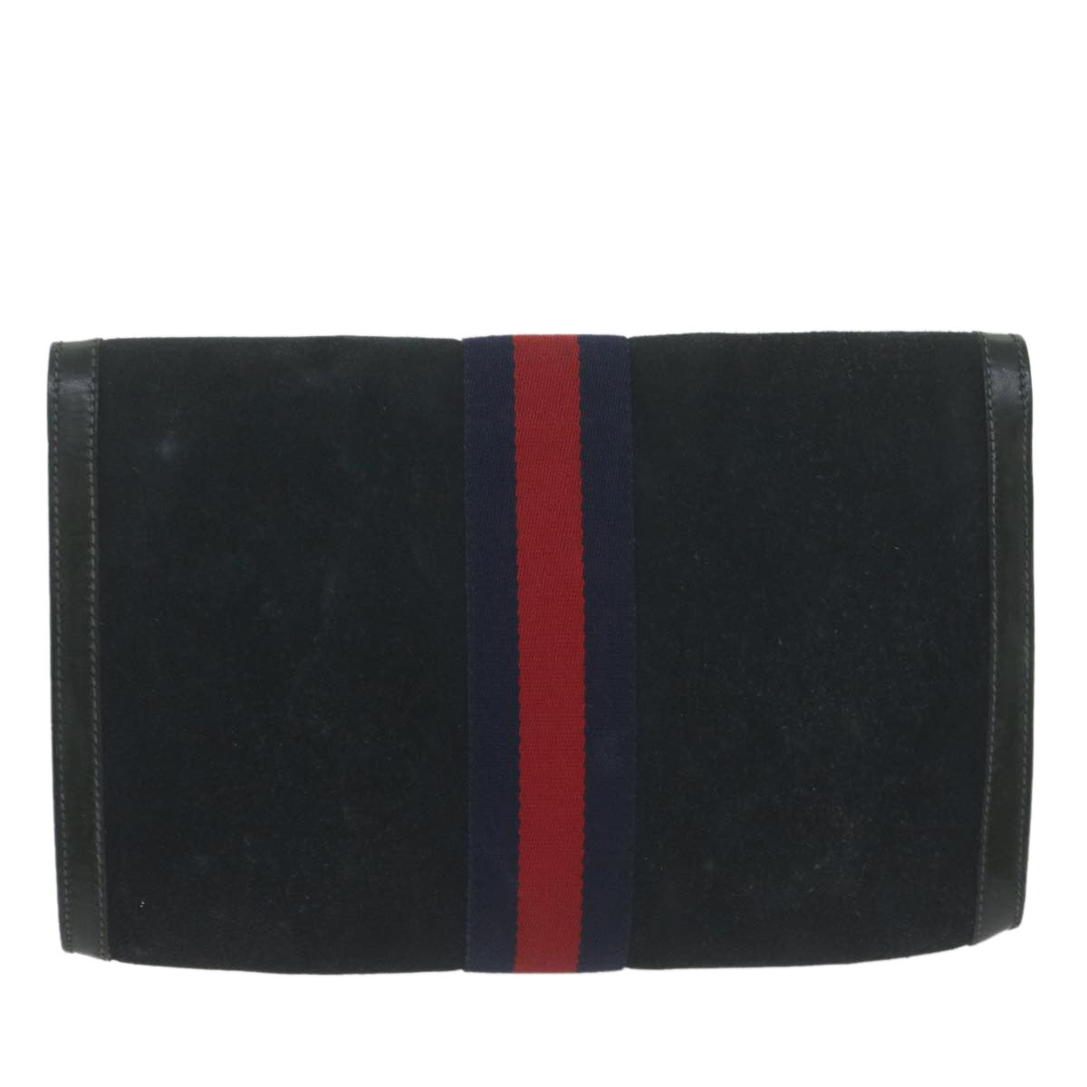 GUCCI Sherry Line Clutch Bag Suede Black Red Navy 37 014 3088 Auth 65806