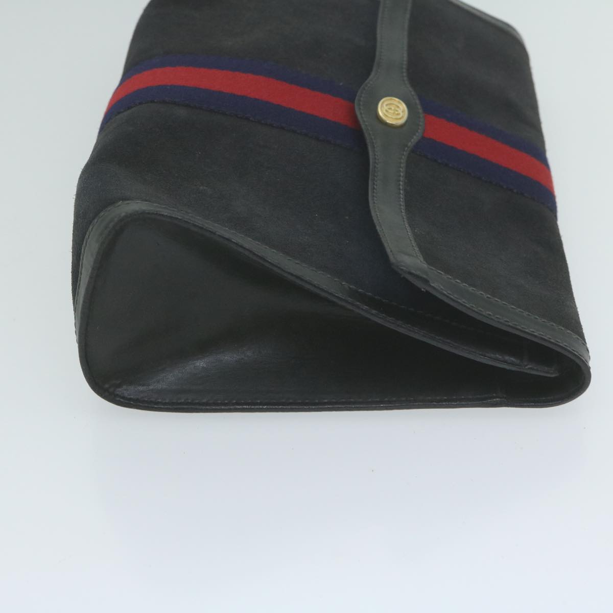 GUCCI Sherry Line Clutch Bag Suede Black Red Navy 37 014 3088 Auth 65806