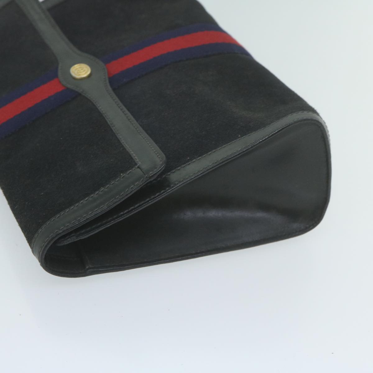 GUCCI Sherry Line Clutch Bag Suede Black Red Navy 37 014 3088 Auth 65806