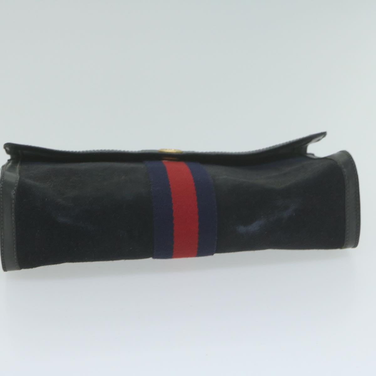 GUCCI Sherry Line Clutch Bag Suede Black Red Navy 37 014 3088 Auth 65806