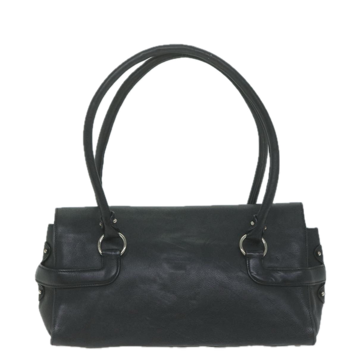 Salvatore Ferragamo Gancini Shoulder Bag Leather Black Auth 65855