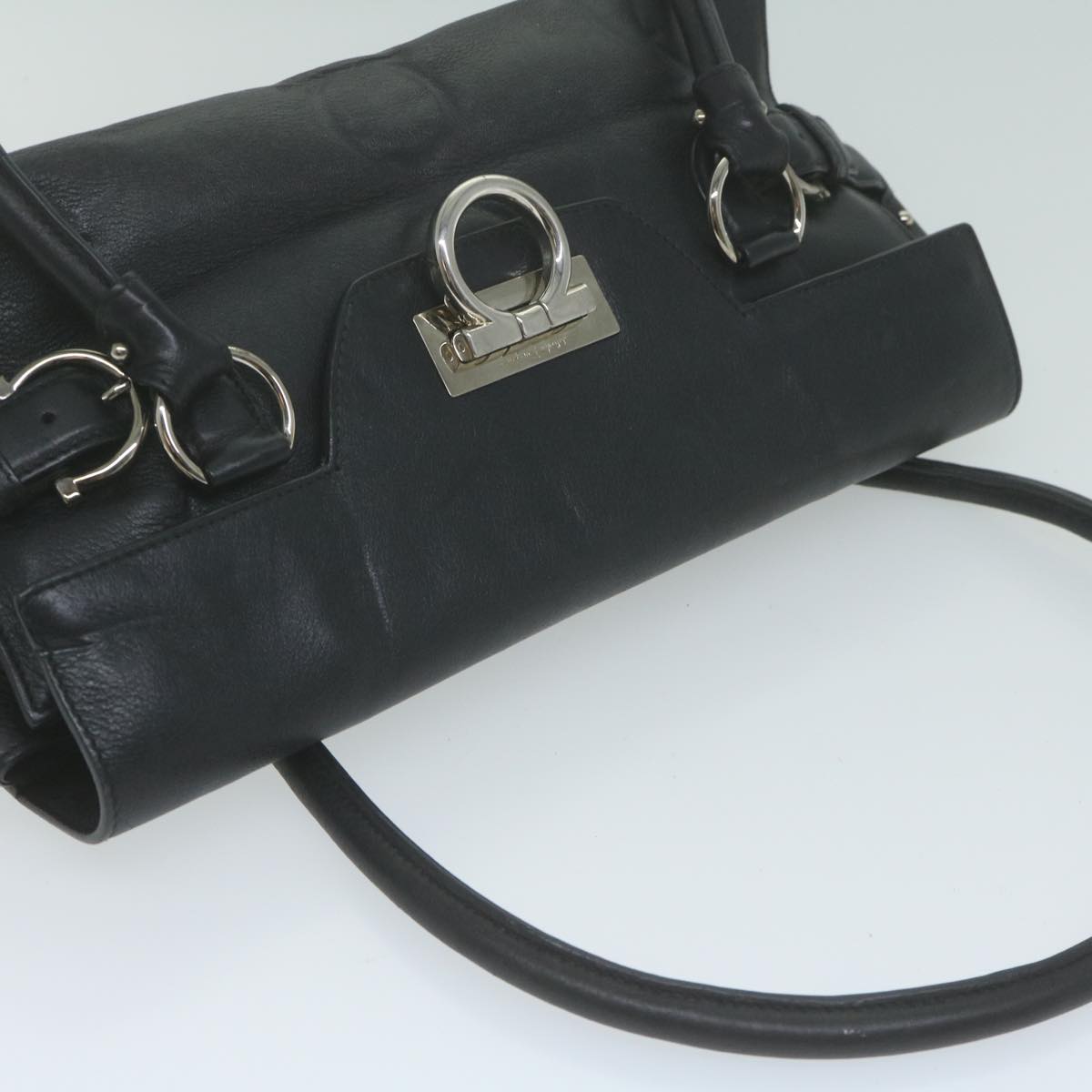 Salvatore Ferragamo Gancini Shoulder Bag Leather Black Auth 65855