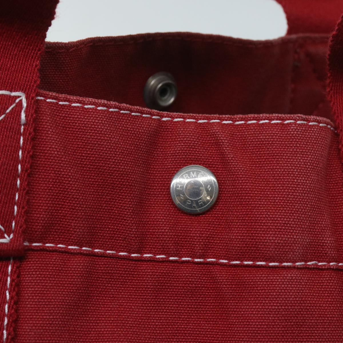 HERMES Deauville MM Tote Bag Canvas Red Auth 65875