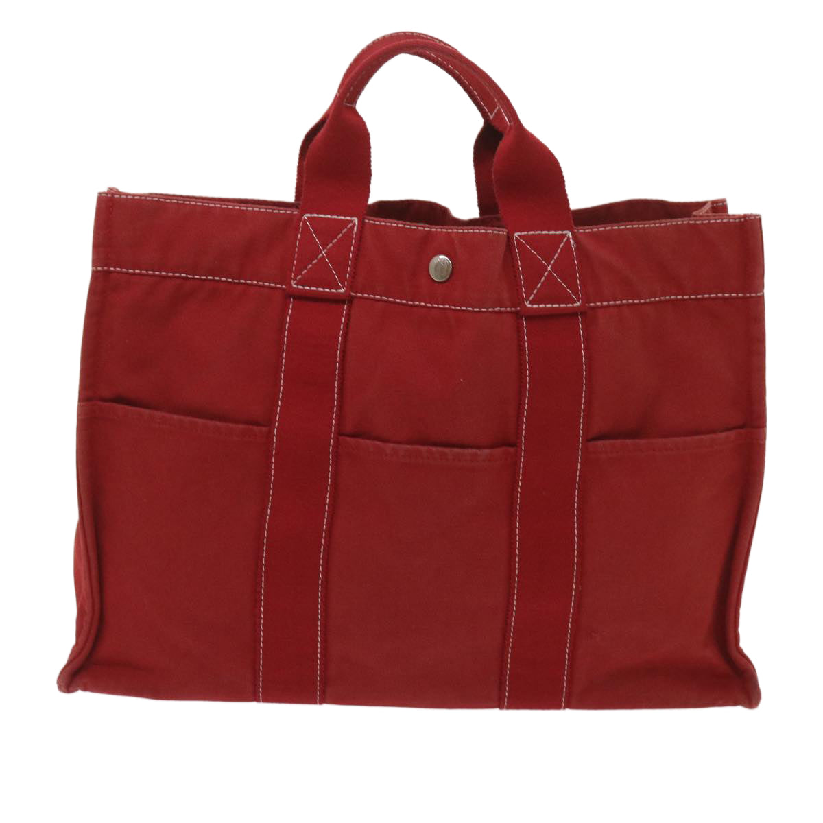 HERMES Deauville MM Tote Bag Canvas Red Auth 65875