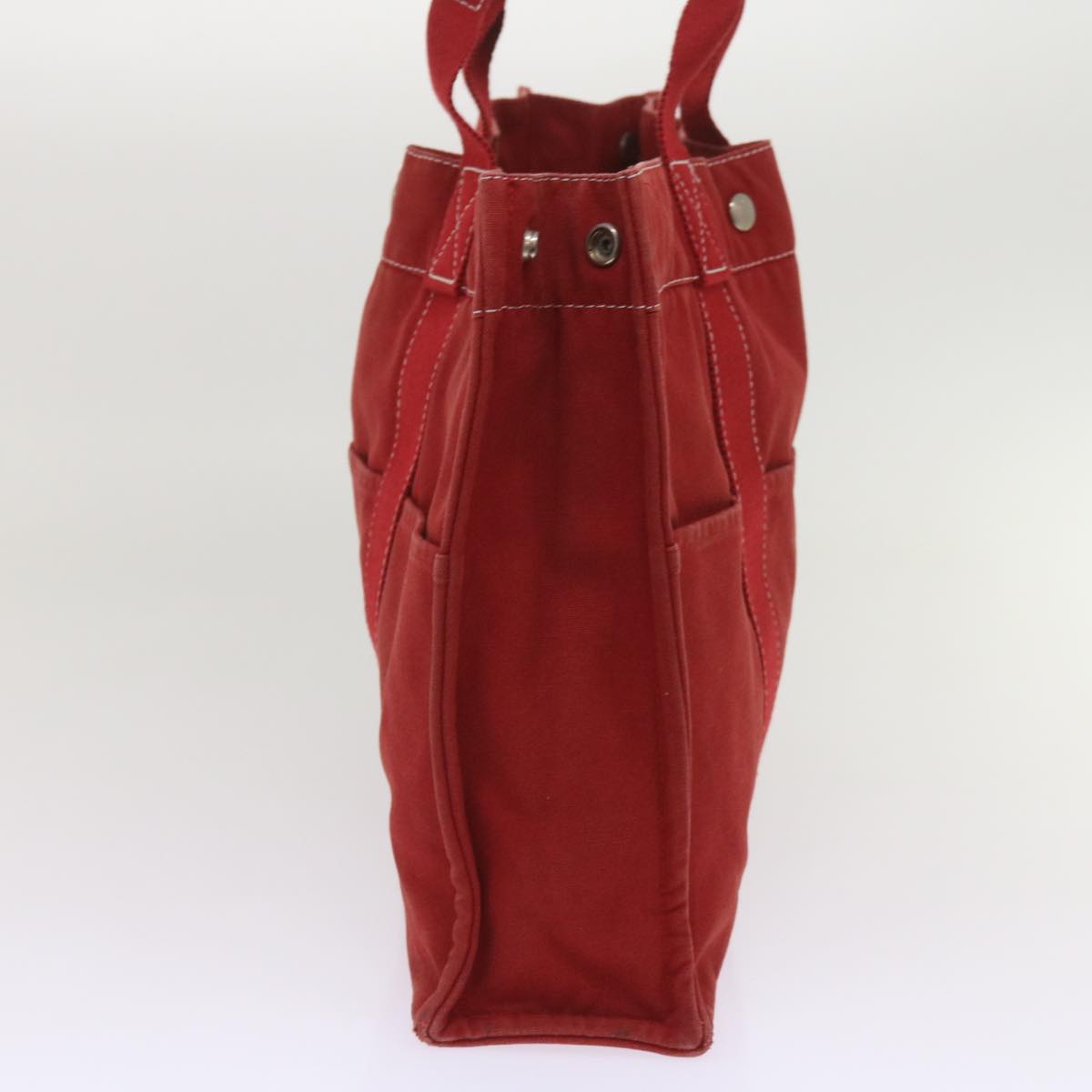HERMES Deauville MM Tote Bag Canvas Red Auth 65875