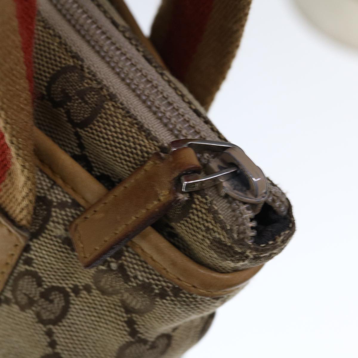 GUCCI GG Canvas Sherry Line Tote Bag Beige Orange 0190402 Auth 65970