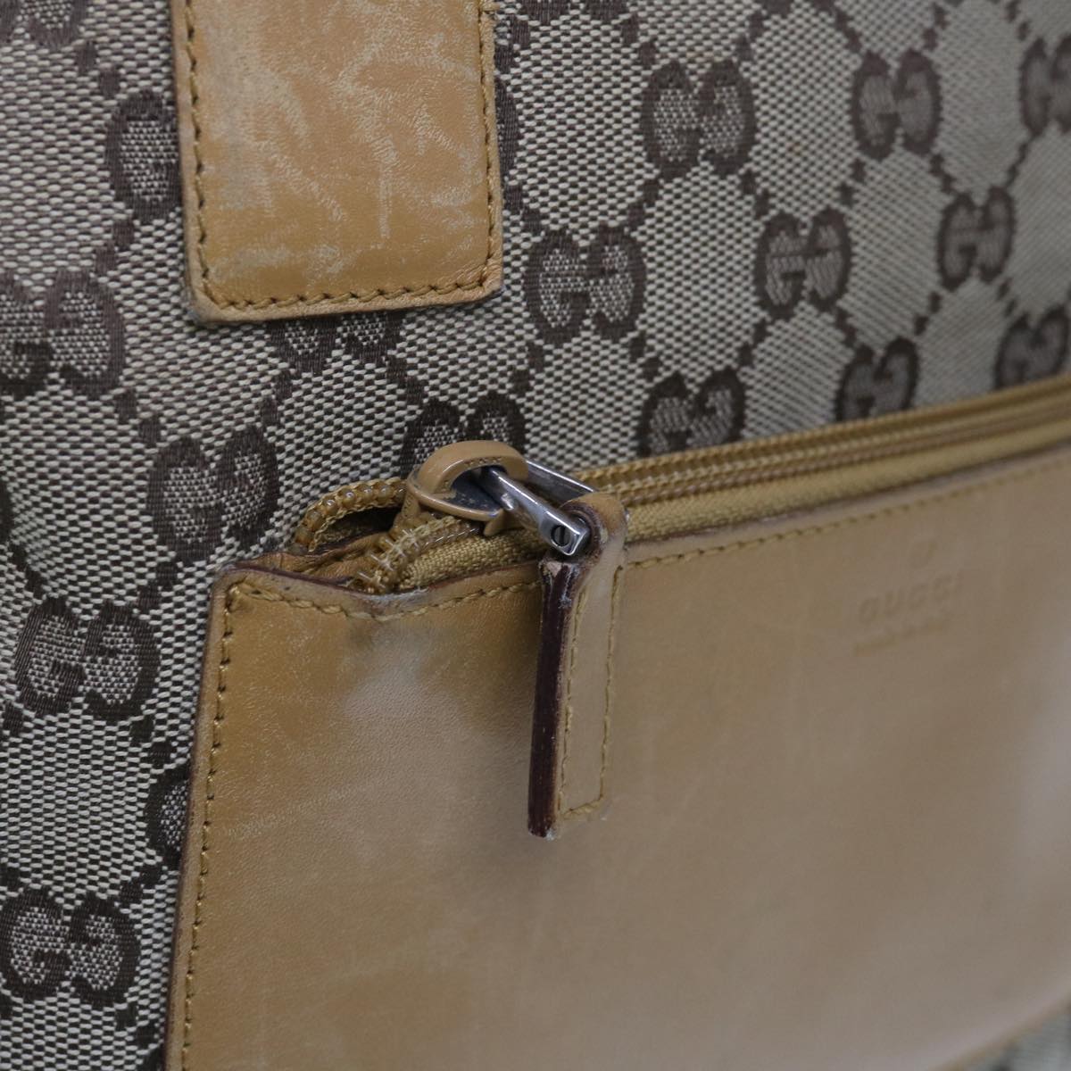 GUCCI GG Canvas Sherry Line Tote Bag Beige Orange 0190402 Auth 65970
