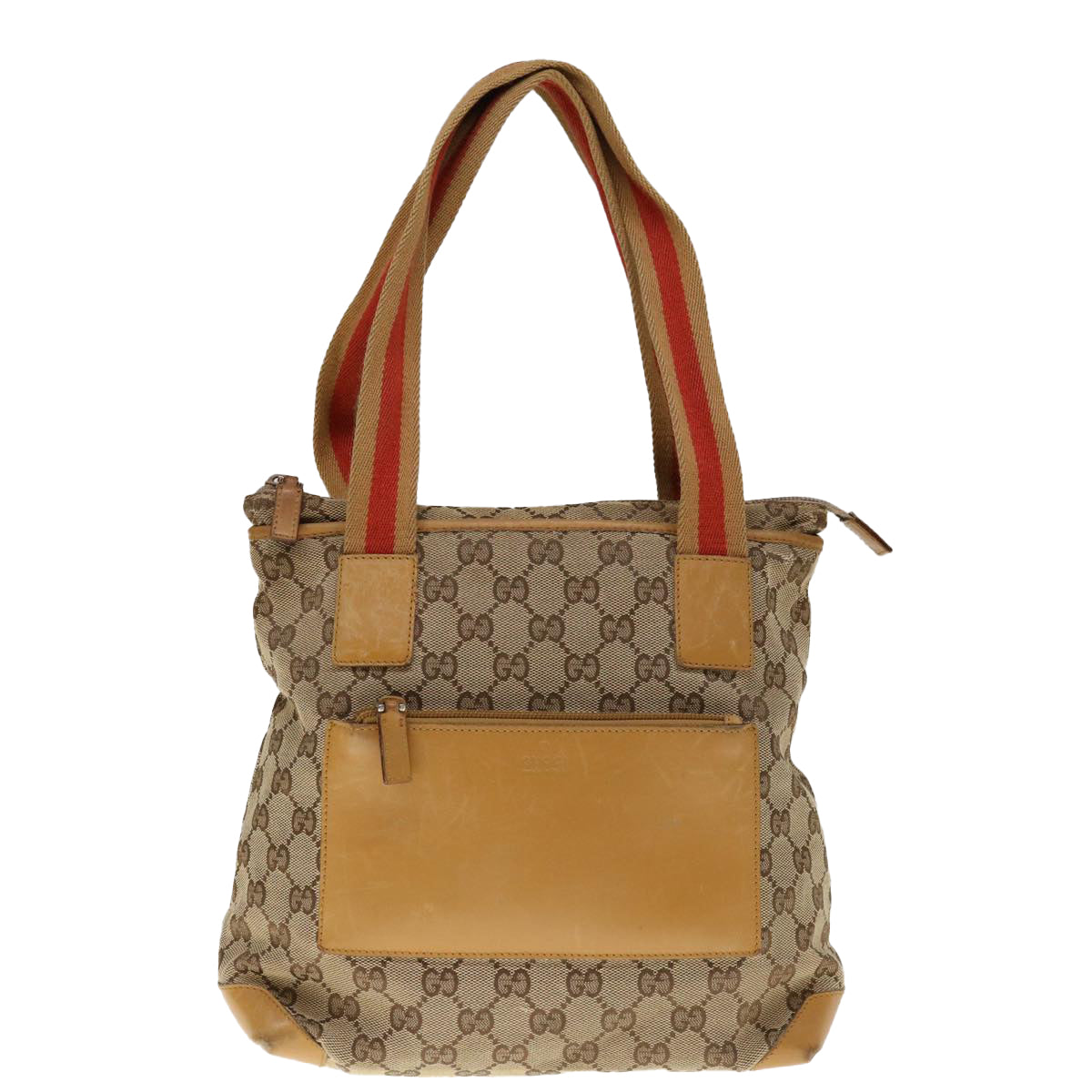 GUCCI GG Canvas Sherry Line Tote Bag Beige Orange 0190402 Auth 65970