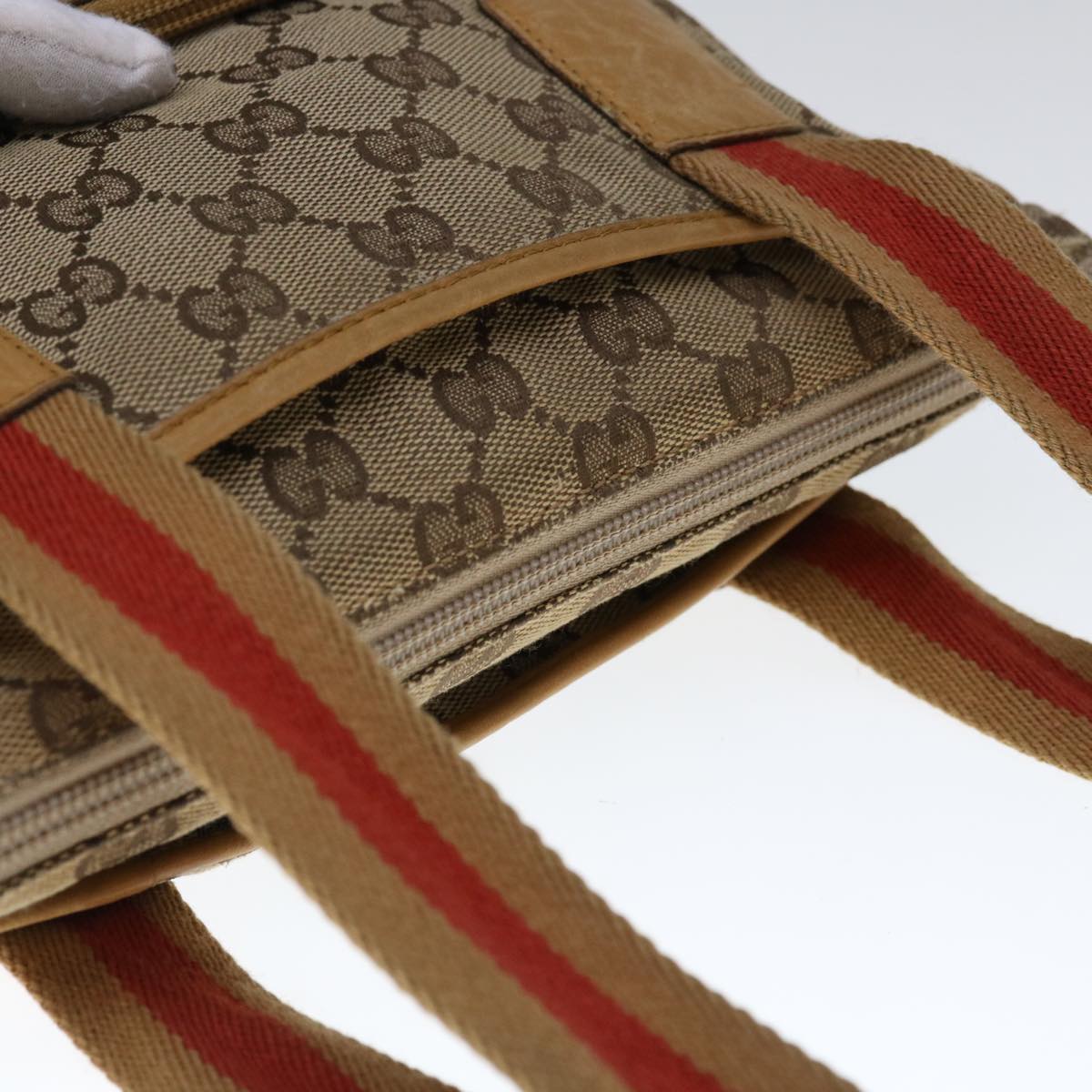 GUCCI GG Canvas Sherry Line Tote Bag Beige Orange 0190402 Auth 65970