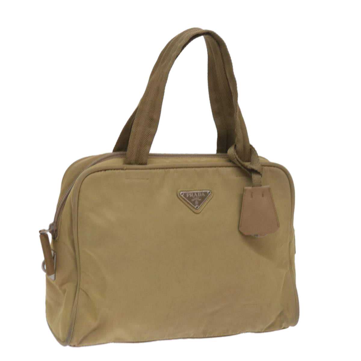 PRADA Hand Bag Nylon Beige Auth 66368