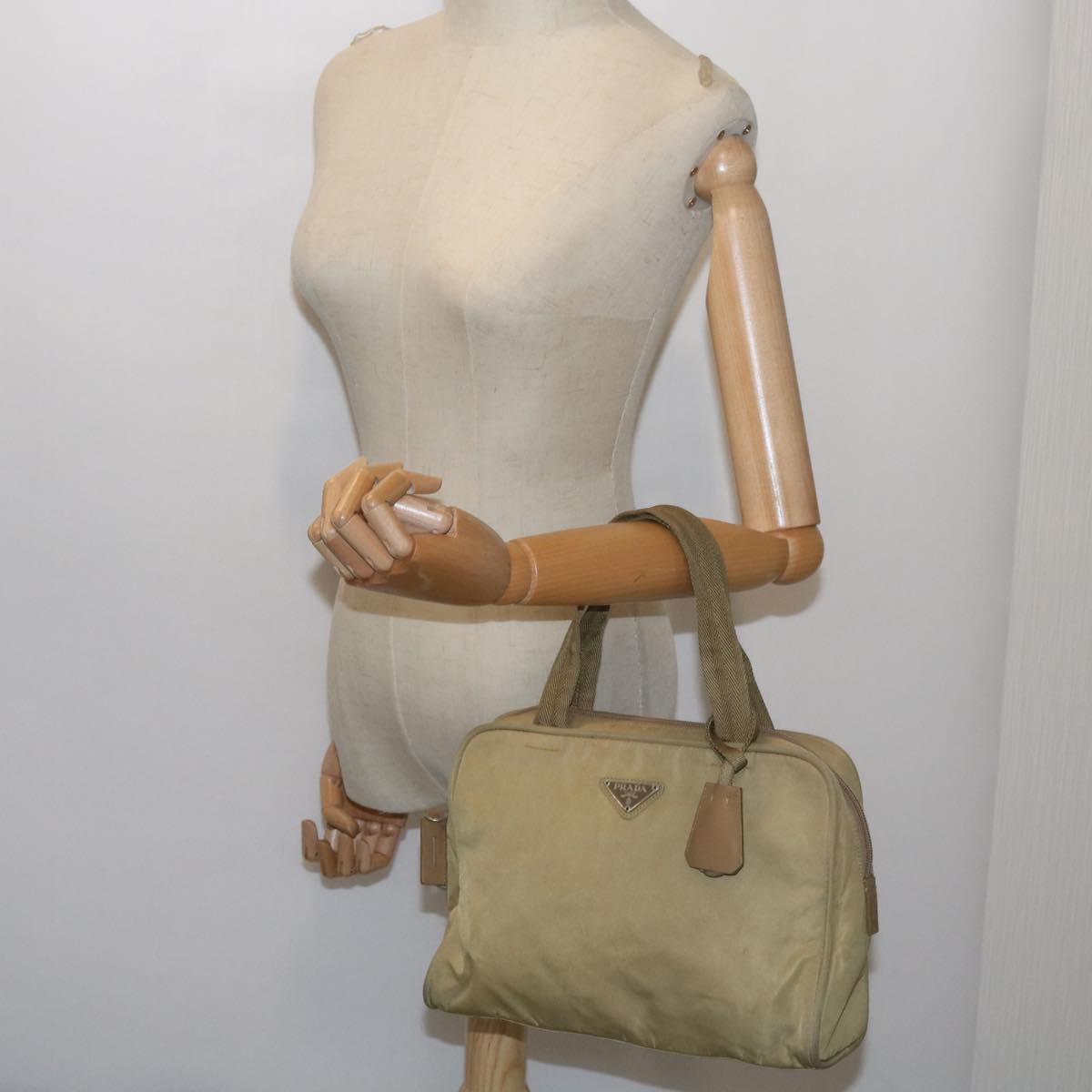 PRADA Hand Bag Nylon Beige Auth 66368